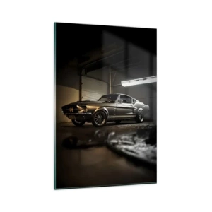 Impression sur verre - Image sur verre - Voiture classique dans un garage rétro - 80x120cm - Retour dans le passé - Décoration murale moderne pour le salon et la chambre ARTTOR