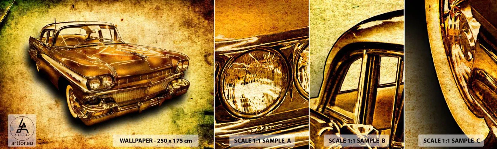 Échantillon De Papier Peint Standard Eco - La beauté éternelle des classiques - Automobile, Voiture classique, Passe-temps - 100x30 cm
