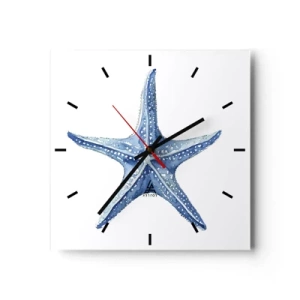 Horloge murale - Pendule murale - Étoile de mer bleue sur fond blanc dans un style minimaliste - 30x30cm - Étoile de mer - Décoration murale moderne pour le salon et la chambre ARTTOR