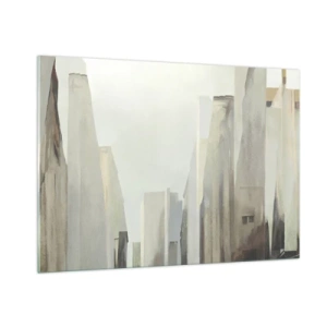 Impression sur verre - Image sur verre - Une vision abstraite des bâtiments urbains dans une palette atténuée - 100x70cm - Rêve de la ville - Décoration murale moderne pour le salon et la chambre ARTTOR