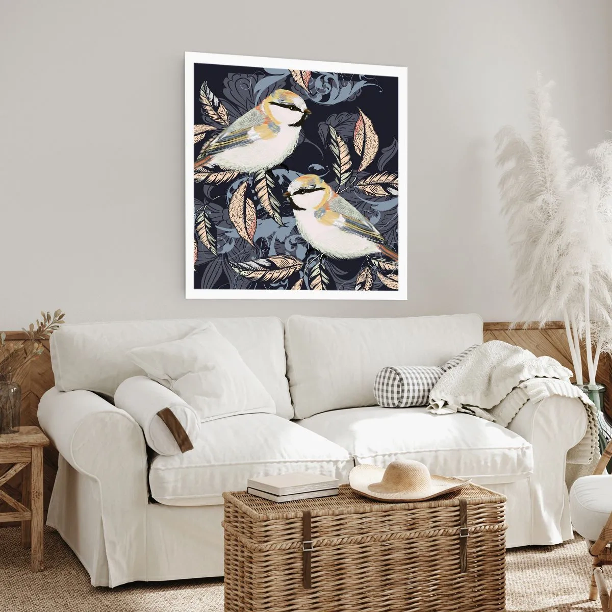 Affiche - Poster - Babillement jaune et bleu - 60x60 cm