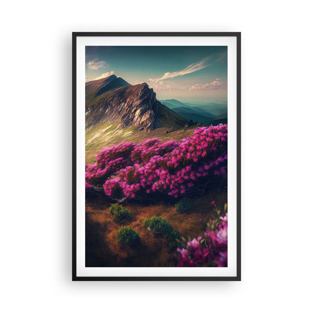 Affiche dans un cadre noir - Poster - L'été à la montagne - 61x91 cm