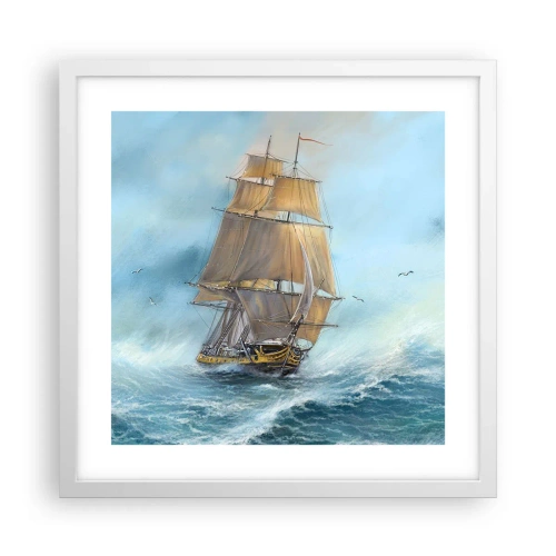 Affiche dans un cadre blanc - Poster - Se précipitant sur les vagues - 40x40 cm