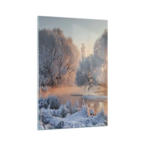 Impression sur verre - Image sur verre - Paysage d'hiver avec des arbres enneigés et un coucher de soleil - 70x100cm - Tout dans le soleil brille en cristal - Décoration murale moderne pour le salon et la chambre ARTTOR