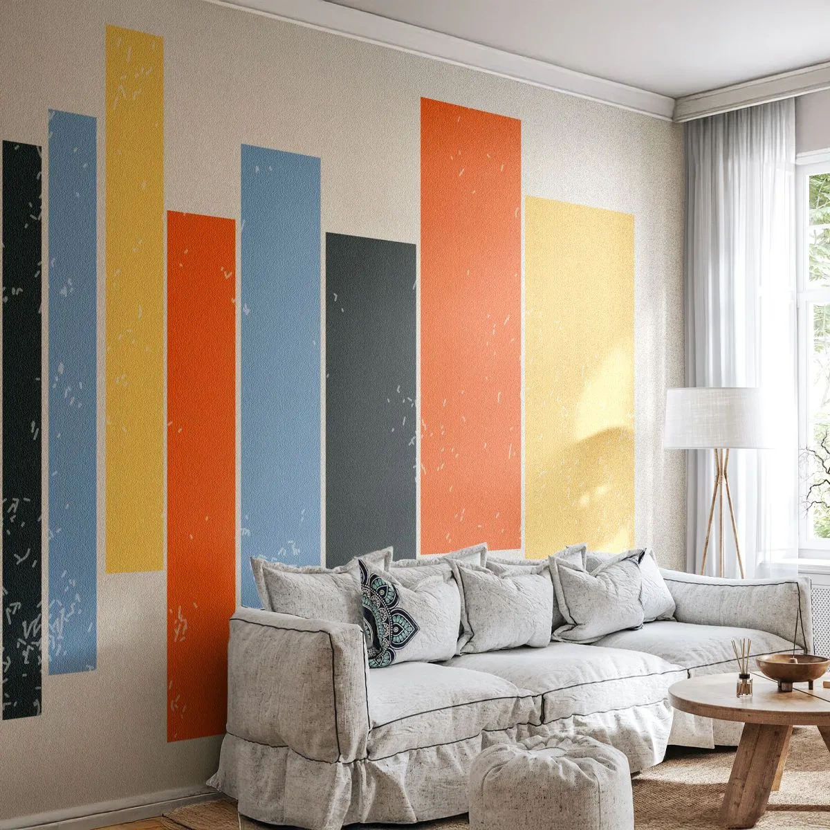 Papier Peint Photo Standard Eco - Rayures géométriques colorées sur fond clair - 100x70cm - Notation musicale - Décoration murale moderne pour le salon et la chambre ARTTOR