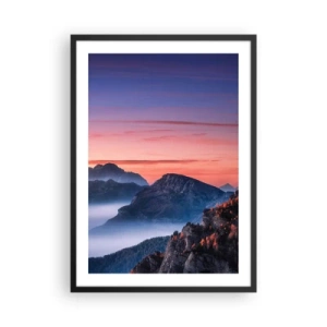 Affiche dans un cadre noir - Poster - Paysage de montagne pittoresque au coucher du soleil - 50x70cm - Au-dessus des vallées - Décoration murale moderne pour le salon et la chambre ARTTOR