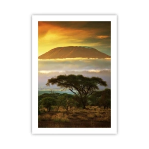 Affiche - Poster - Le Kilimandjaro au coucher du soleil dans la savane africaine - 50x70cm - Un rêve de voyageur - Décoration murale moderne pour le salon et la chambre ARTTOR