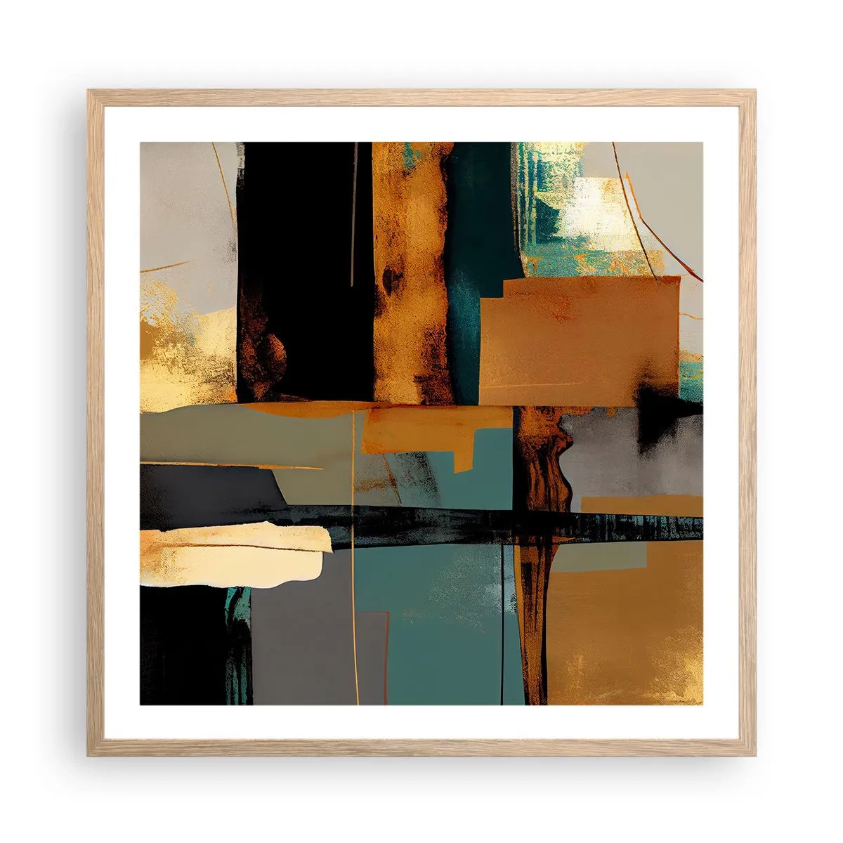 Affiche dans un chêne clair - Poster - Abstraction – lumière et ombre - 60x60 cm