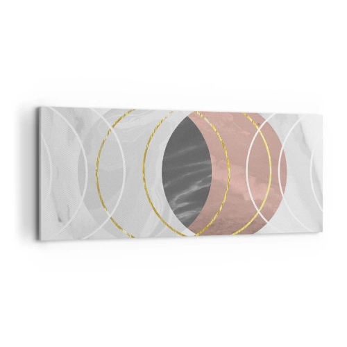 Impression sur toile - Image sur toile - Composition géométrique abstraite avec des cercles et des détails métalliques - 120x50cm - Musique des sphères - Décoration murale moderne pour le salon et la chambre ARTTOR