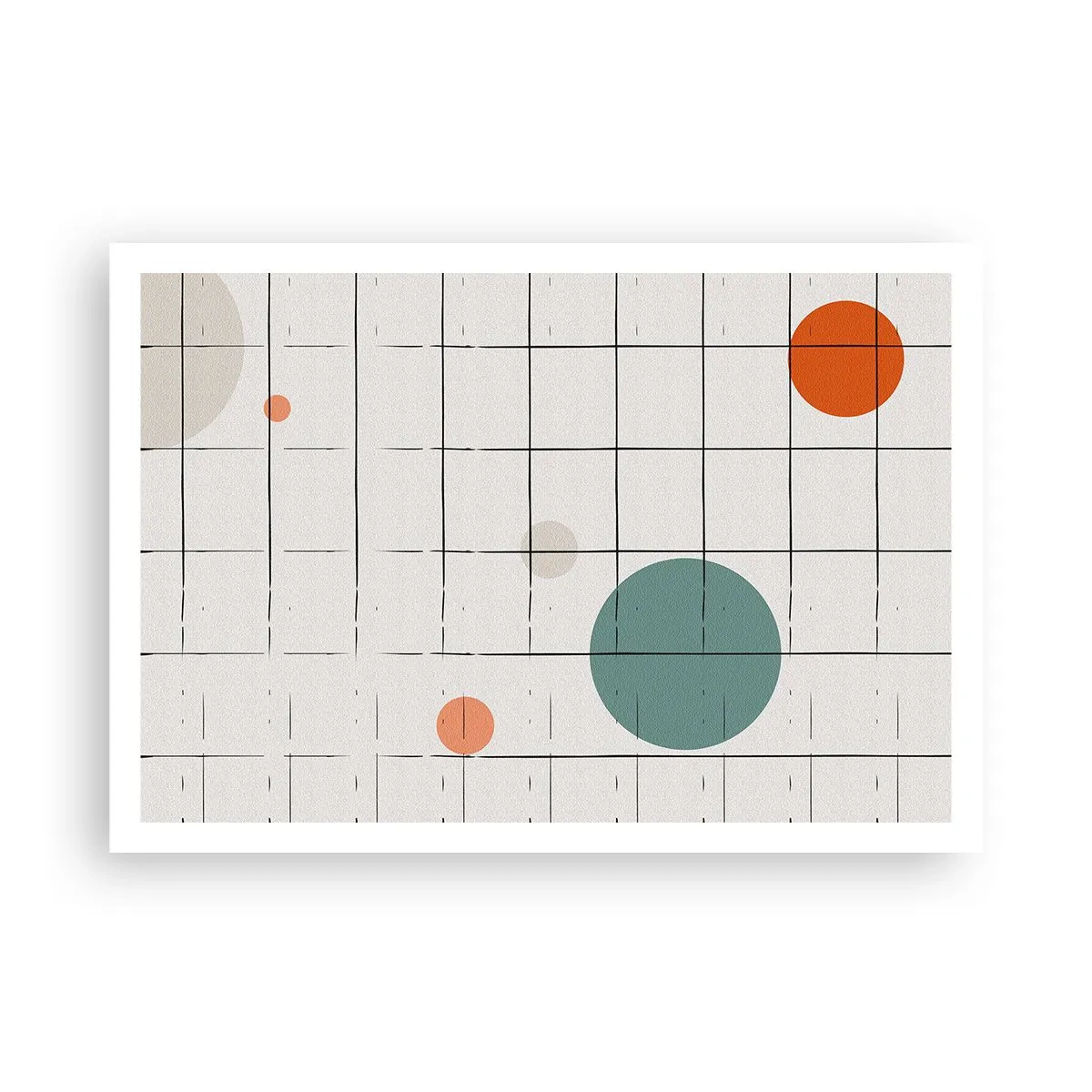 Affiche - Poster - Cercles colorés abstraits sur un fond de grille géométrique - 100x70cm - Piégé. Nous ou eux ? - Décoration murale moderne pour le salon et la chambre ARTTOR