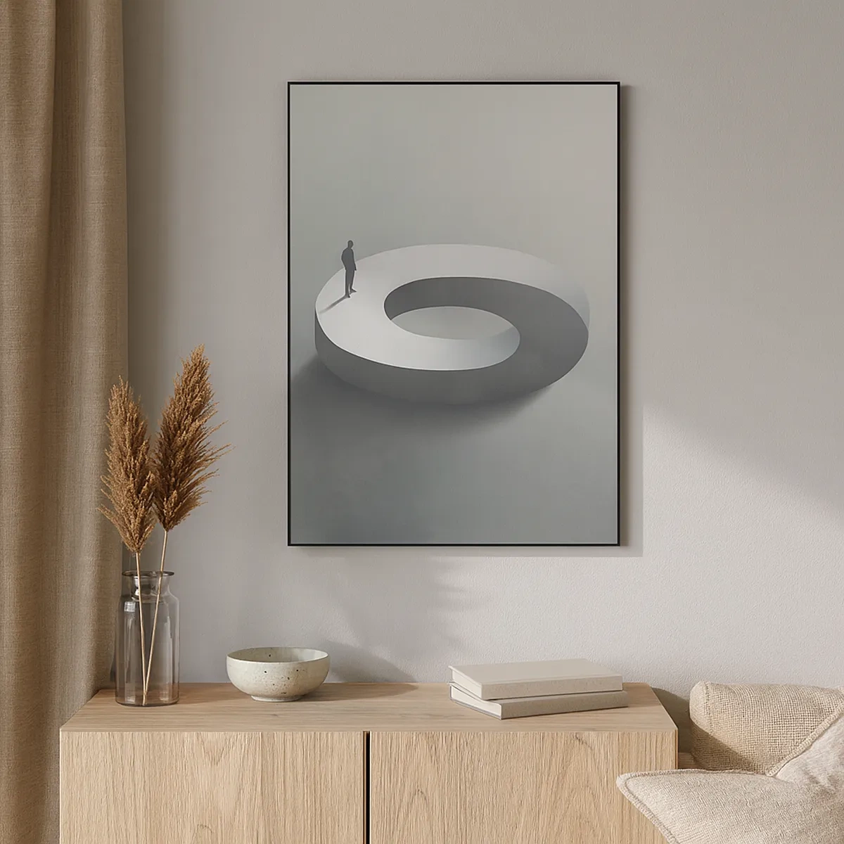 Impression sur toile - Image sur toile - Un homme sur une structure grise et abstraite - 50x70cm - Et sois intelligent ici - Décoration murale moderne pour le salon et la chambre ARTTOR