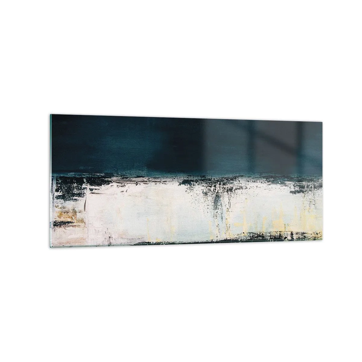 Impression sur verre - Image sur verre - Composition horizontale abstraite dans les tons bleu marine et blanc - 120x50cm - Composition horizontale - Décoration murale moderne pour le salon et la chambre ARTTOR