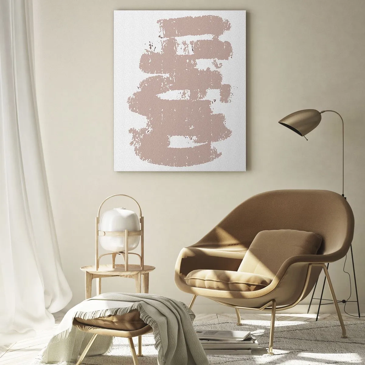 Impression sur verre - Image sur verre - Formes roses douces sur fond clair - 70x100cm - Abstraction en rose tendre - Décoration murale moderne pour le salon et la chambre ARTTOR