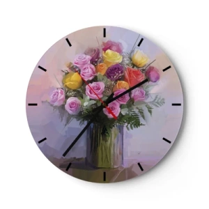 Horloge murale - Pendule murale - Un bouquet de roses dans un vase coloré sur fond pastel - 30x30cm - Beauté conservée - Décoration murale moderne pour le salon, la cuisine et la chambre ARTTOR