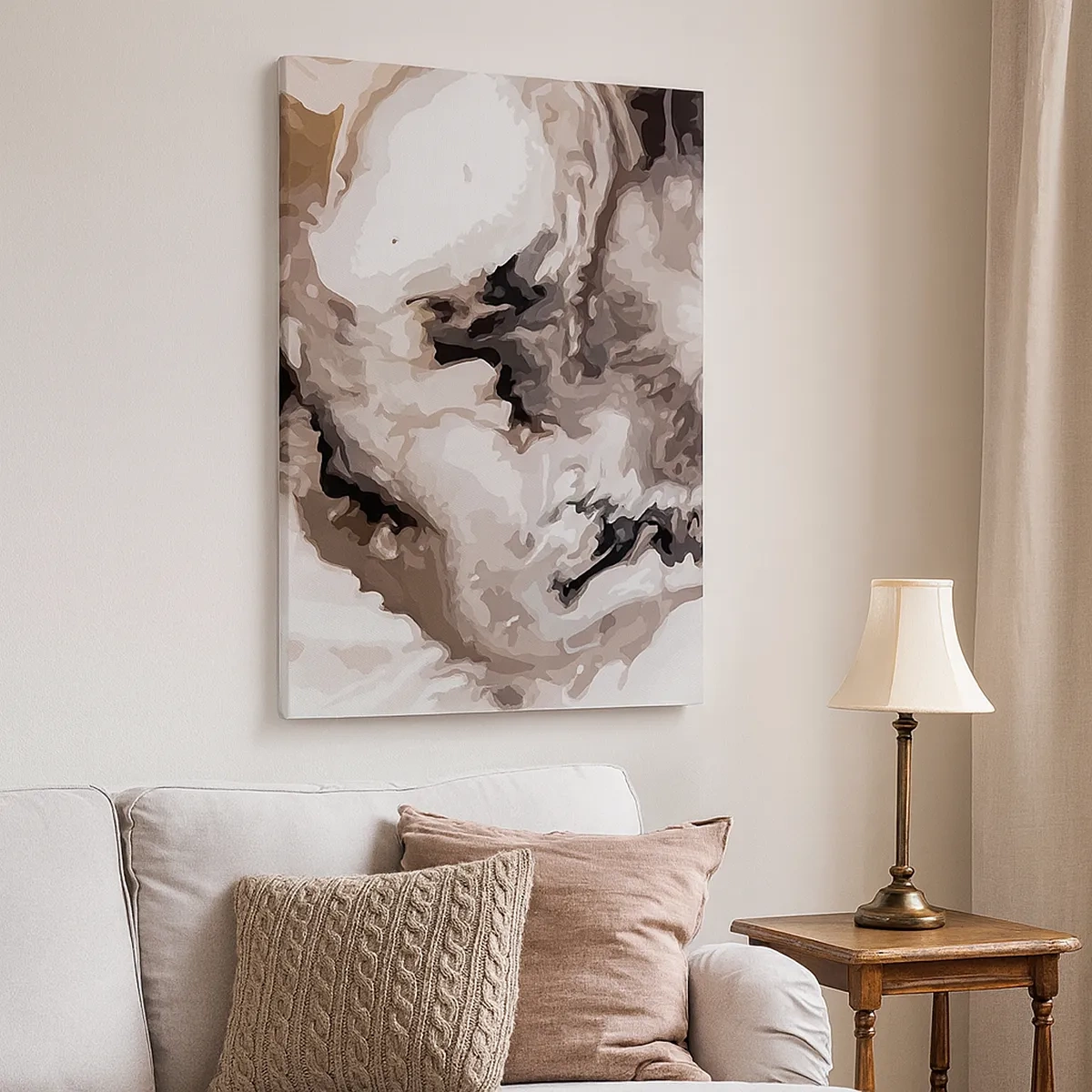 Impression sur toile - Image sur toile - Motif abstrait dans les tons de marron et de blanc - 50x70cm - La naissance d'une galaxie - Décoration murale moderne pour le salon et la chambre ARTTOR