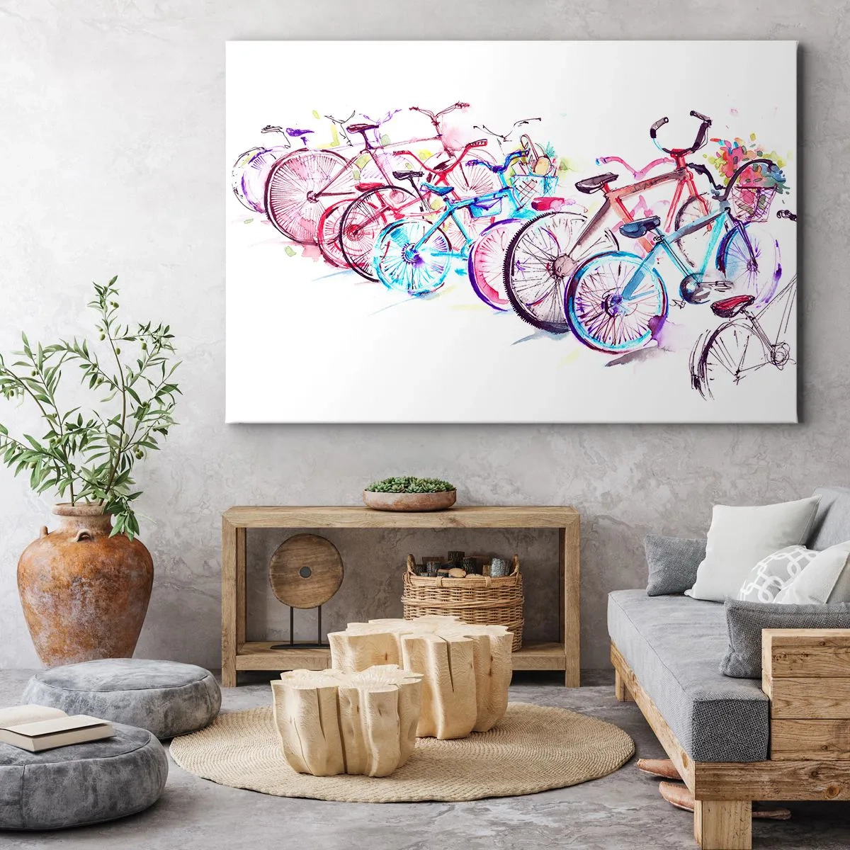 Impression sur toile - Image sur toile - Vélos colorés dans un style aquarelle artistique - 70x50cm - Congrès du club Antymoto - Décoration murale moderne pour le salon et la chambre ARTTOR