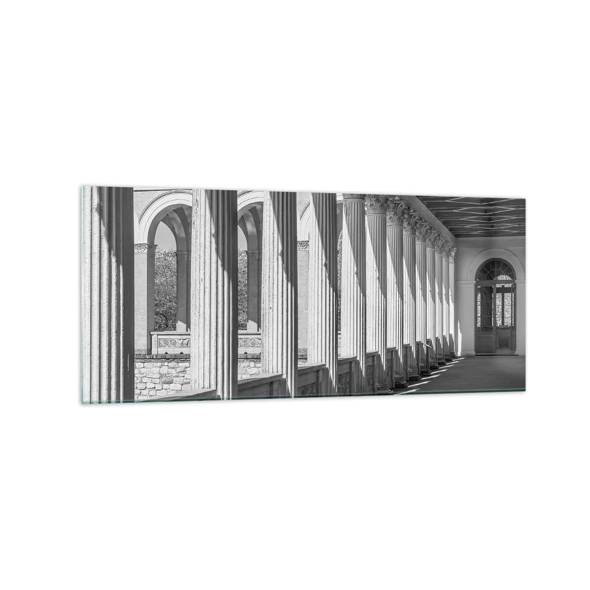 Impression sur verre - Image sur verre - Colonnade de style classique en noir et blanc - 120x50cm - Arcade ensoleillée - Décoration murale moderne pour le salon et la chambre ARTTOR