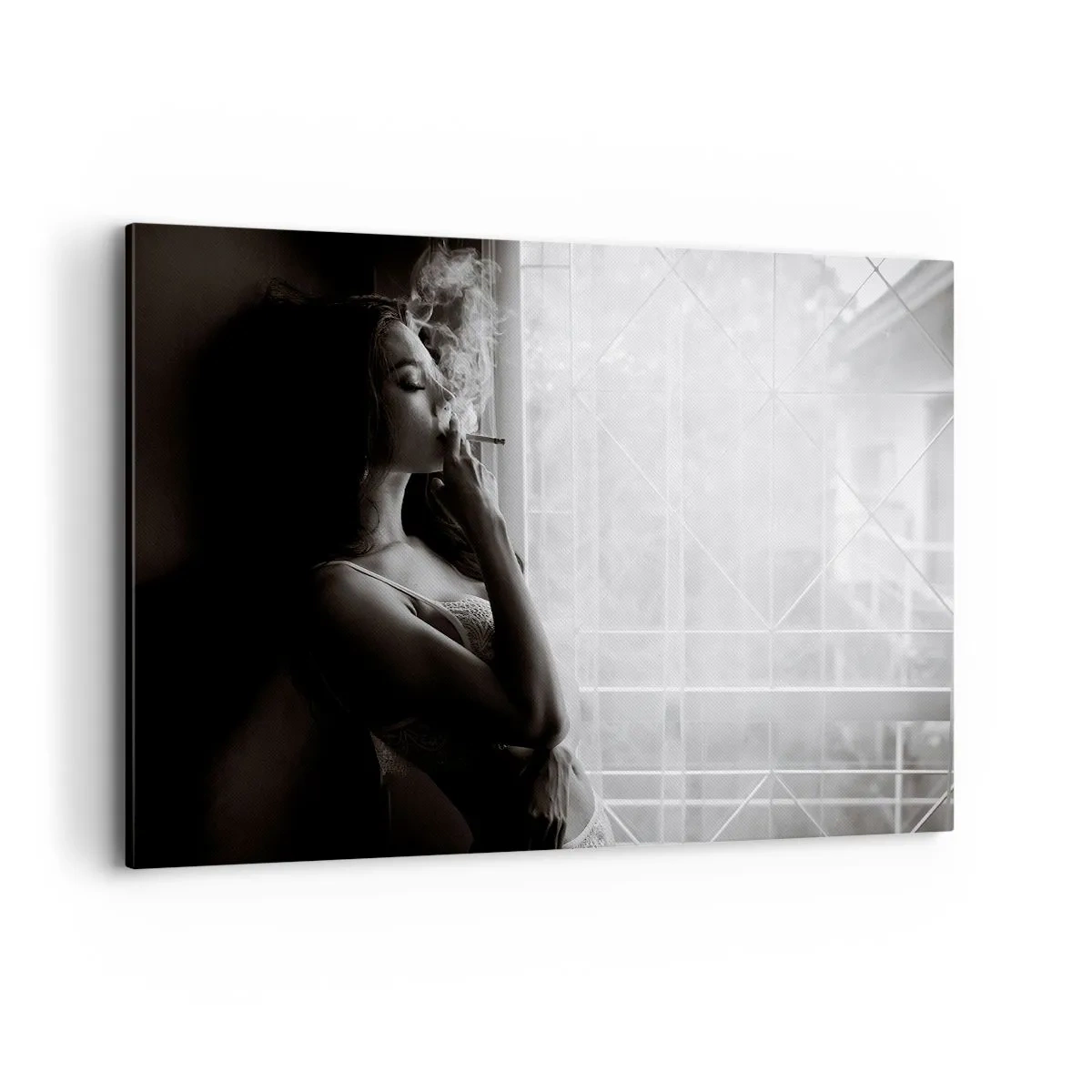 Impression sur toile - Image sur toile - Une femme dans une pose sensuelle sur une photographie en noir et blanc - 120x80cm - Vous sentez-vous libre ? - Décoration murale moderne pour le salon et la chambre ARTTOR