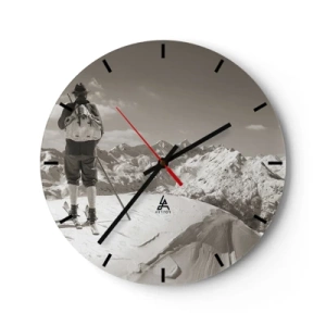 Horloge murale - Pendule murale - Skieur sur fond de montagnes enneigées dans un style rétro - 30x30cm - Toutes les mêmes ces montagnes - Décoration murale moderne pour le salon, la cuisine et la chambre ARTTOR