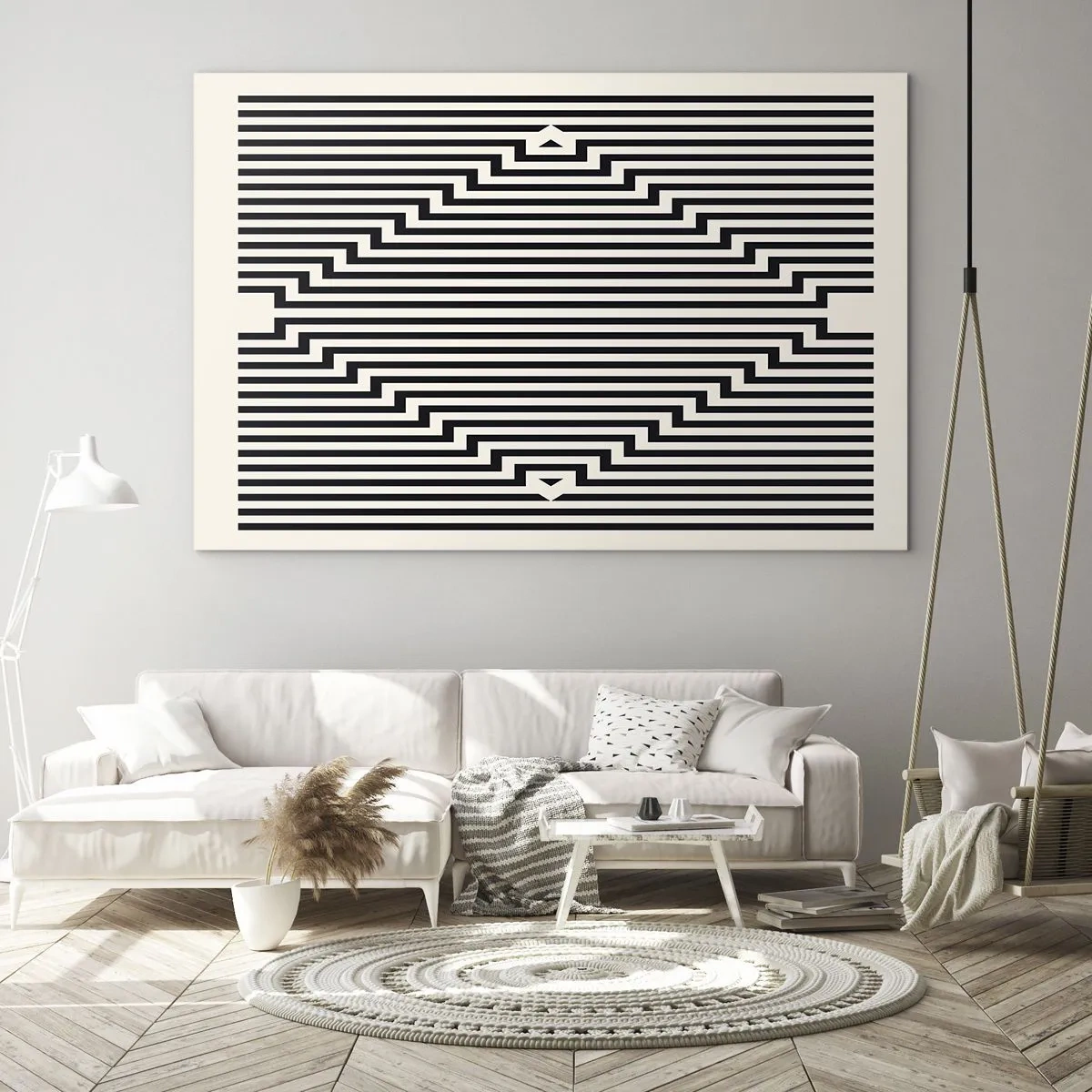 Impression sur verre - Image sur verre - Un motif fascinant de lignes noires et blanches créant une illusion - 120x80cm - Illusion géométrique - Décoration murale moderne pour le salon et la chambre ARTTOR