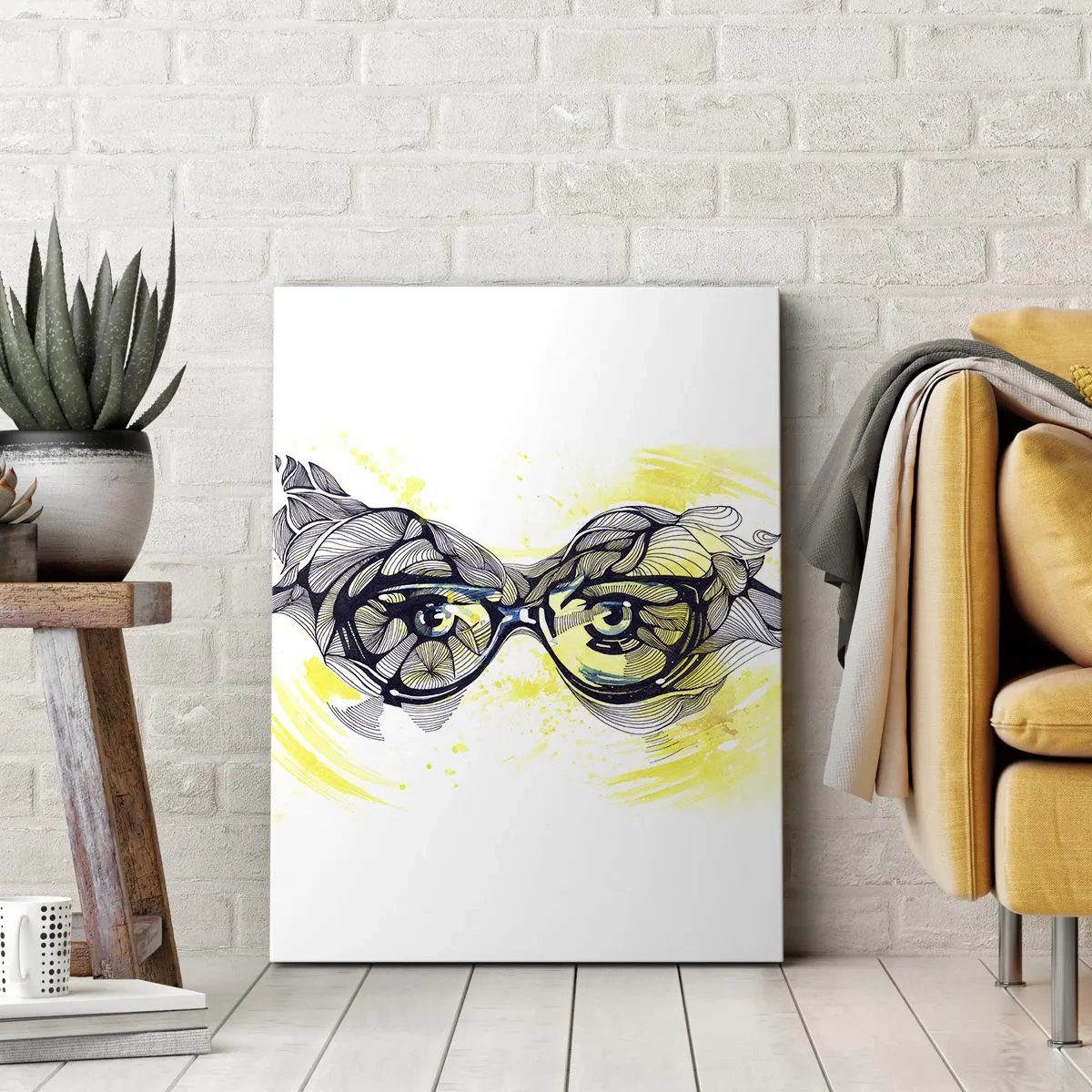 Impression sur toile - Image sur toile - Graphiques artistiques de lunettes aux yeux expressifs - 70x100cm - À travers des lunettes bleues - Décoration murale moderne pour le salon et la chambre ARTTOR