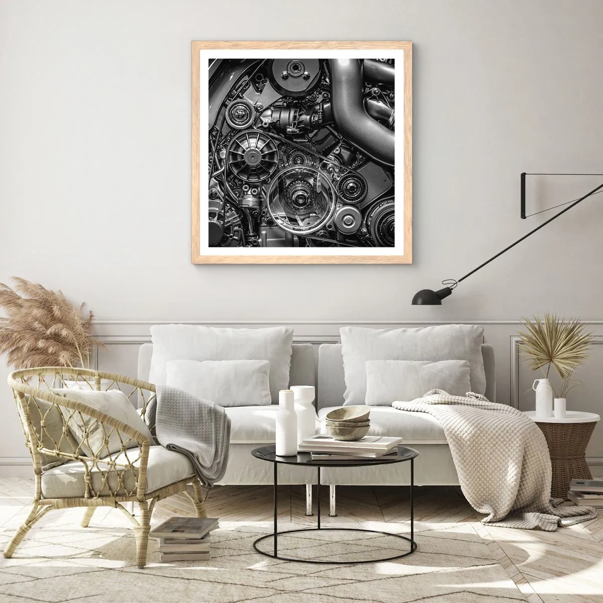 Affiche dans un chêne clair - Poster - Poésie mécanique - 60x60 cm