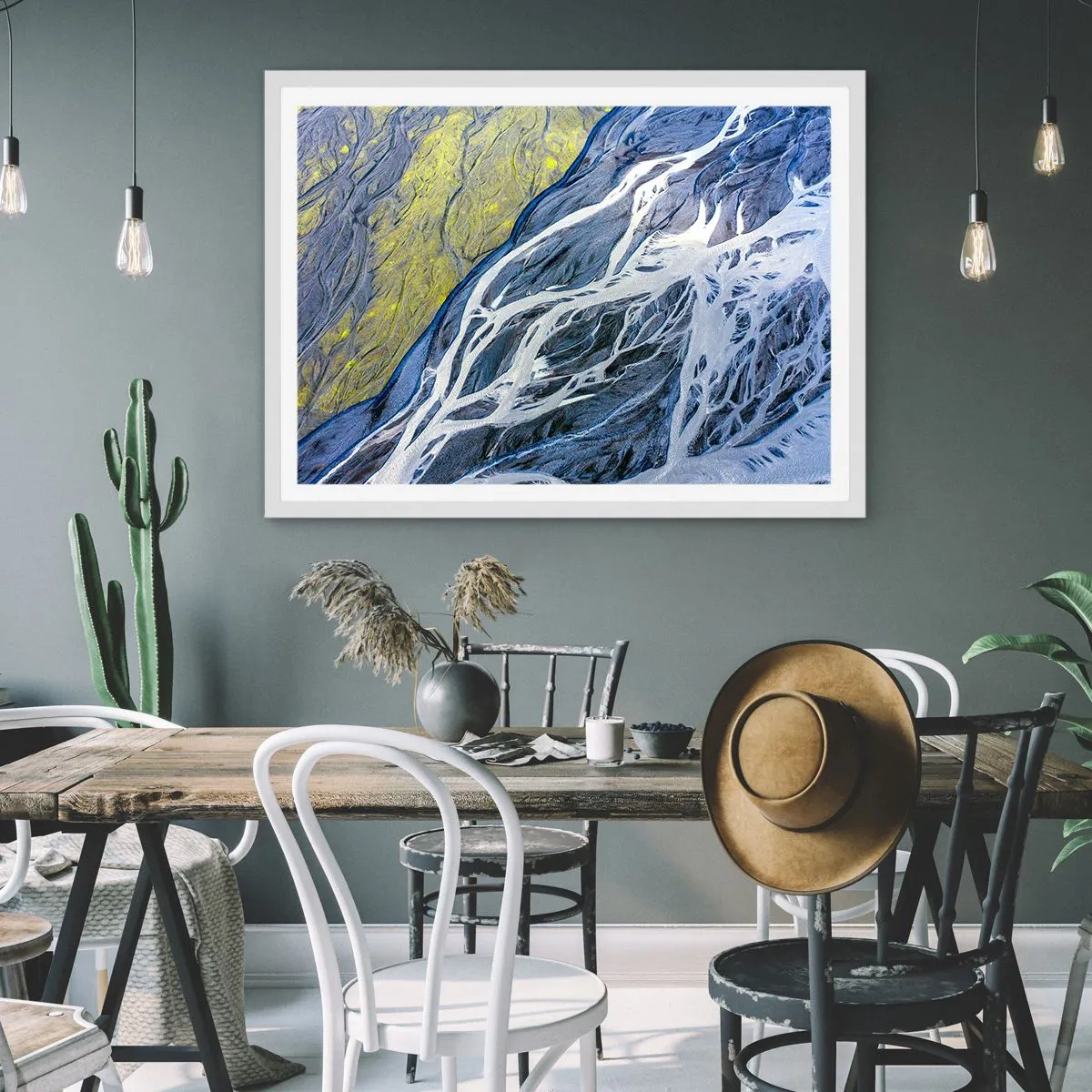 Affiche dans un cadre blanc - Poster - Peintures rupestres de la nature - 100x70 cm