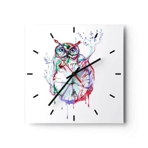 Horloge murale - Pendule murale - Chouette aquarelle colorée dans un style artistique - 30x30cm - Sage par nature - Décoration murale moderne pour le salon et la chambre ARTTOR