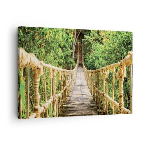 Impression sur toile - Image sur toile - Un pont suspendu dans une forêt tropicale pleine de verdure - 70x50cm - Suspendu dans la nature - Décoration murale moderne pour le salon et la chambre ARTTOR