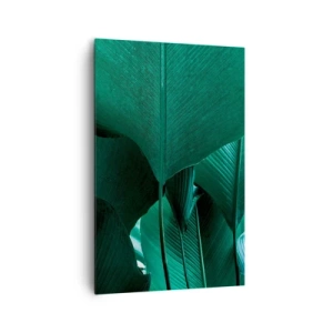 Impression sur toile - Image sur toile - Feuilles vertes dans une composition minimaliste - 80x120cm - Tourné vers la lumière - Décoration murale moderne pour le salon et la chambre ARTTOR