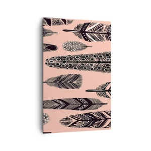 Impression sur toile - Image sur toile - Plumes décoratives sur fond clair - 80x120cm - Collection indienne - Décoration murale moderne pour le salon et la chambre ARTTOR