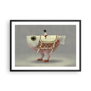 Affiche dans un cadre noir - Poster - Un cavalier de poisson fantaisie avec des jambes et une selle - 70x50cm - Le cavalier poisson - Décoration murale moderne pour le salon et la chambre ARTTOR
