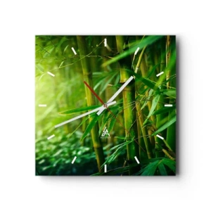 Horloge murale - Pendule murale - Forêt de bambous verts dans une lumière douce - 30x30cm - Apprenez à connaître le vert lui-même - Décoration murale moderne pour le salon et la chambre ARTTOR