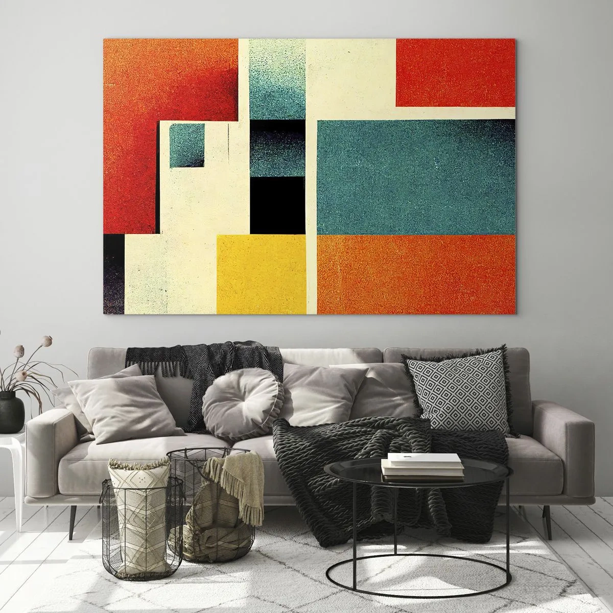 Impression sur verre - Image sur verre - Rectangles géométriques colorés de style rétro - 70x50cm - Abstraction géométrique – bonne énergie - Décoration murale moderne pour le salon et la chambre ARTTOR