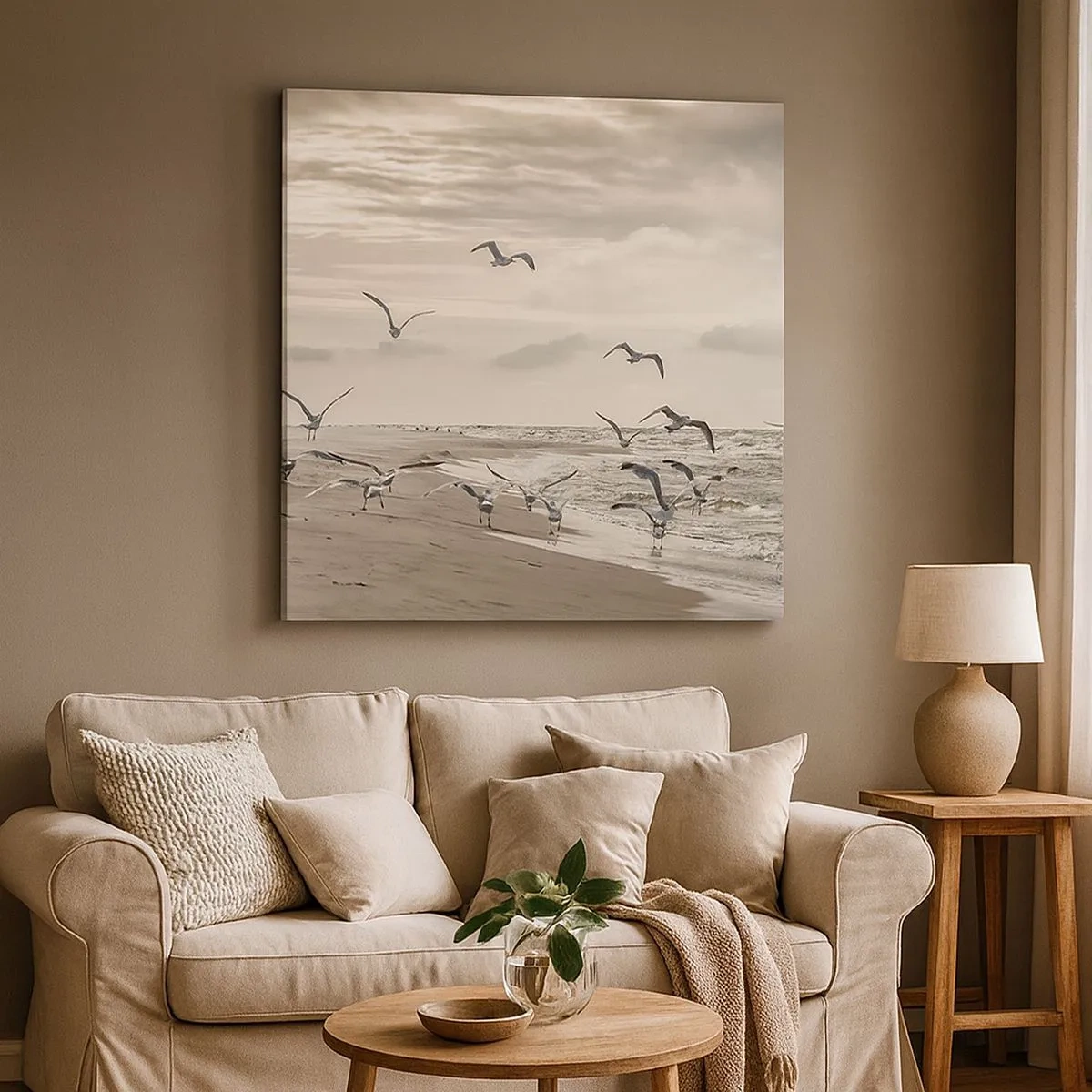 Impression sur toile - Image sur toile - Le bruit de la mer, le chant des oiseaux - 30x30 cm