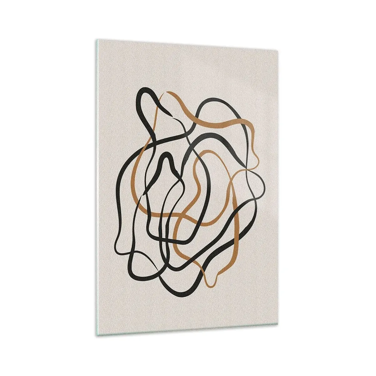 Impression sur verre - Image sur verre - Lignes emmêlées en noir et or sur fond clair - 80x120cm - Tout s'est mal déroulé - Décoration murale moderne pour le salon et la chambre ARTTOR