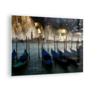 Impression sur verre - Image sur verre - Venise avec gondoles et masques de carnaval - 70x50cm - Il est temps de commencer le carnaval - Décoration murale moderne pour le salon et la chambre ARTTOR