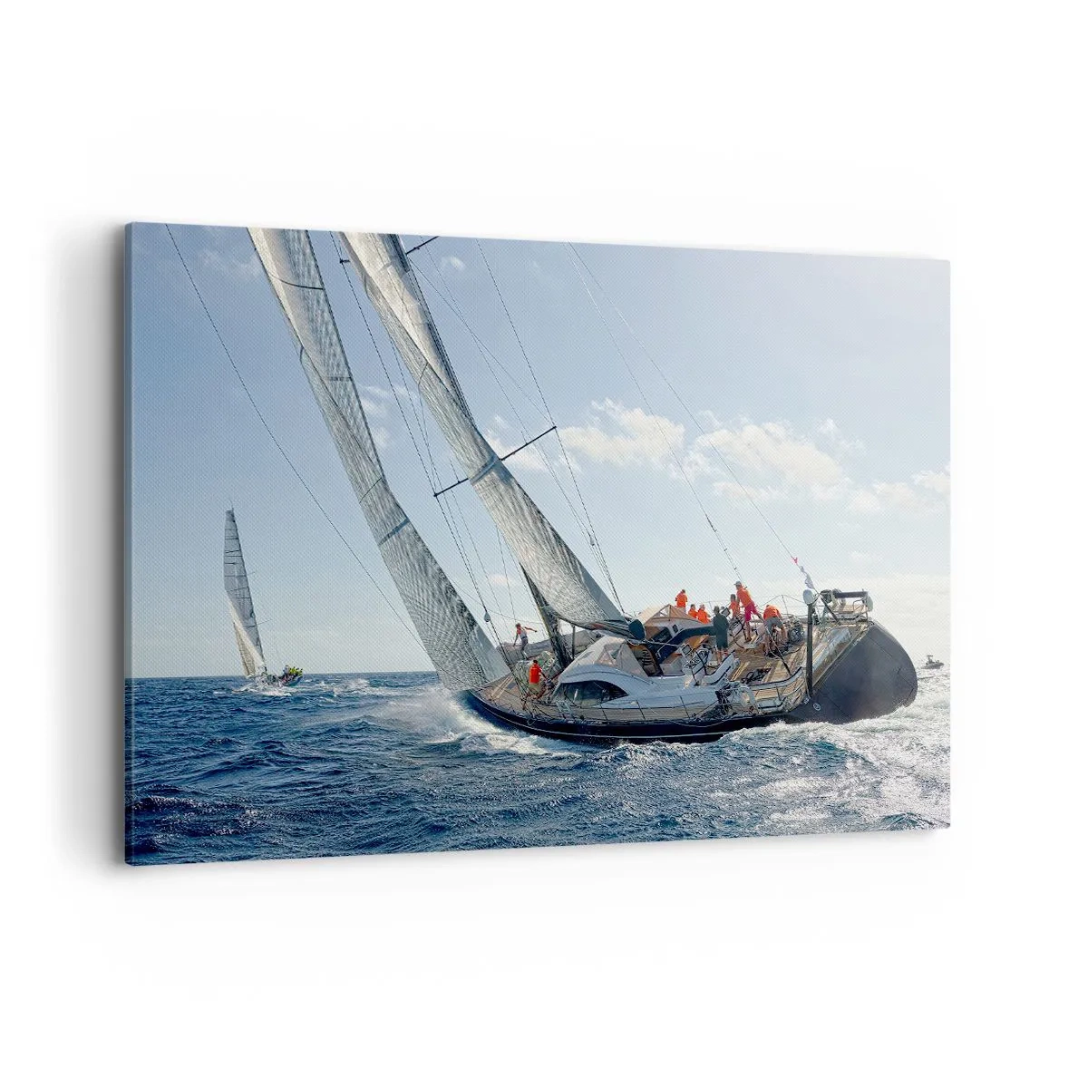 Impression sur toile - Image sur toile - Course de yachts en haute mer sous un ciel bleu - 120x80cm - Que le meilleur l'emporte - Décoration murale moderne pour le salon et la chambre ARTTOR