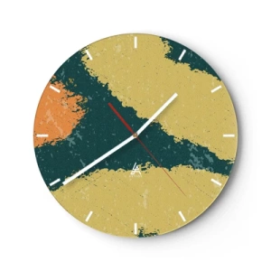 Horloge murale - Pendule murale - Taches artistiques dans les tons de vert, beige et orange - 30x30cm - Abstraction – mouvement lent - Décoration murale moderne pour le salon, la cuisine et la chambre ARTTOR