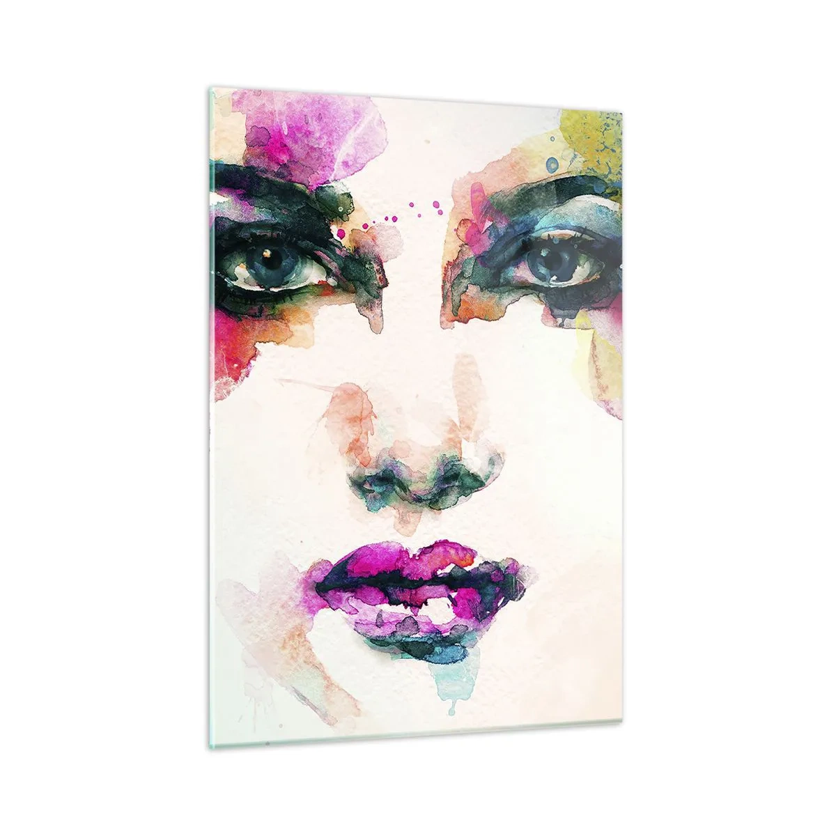 Impression sur verre - Image sur verre - Portrait d'une femme aux couleurs et détails de l'aquarelle - 50x70cm - Un portrait peint avec un arc-en-ciel - Décoration murale moderne pour le salon et la chambre ARTTOR