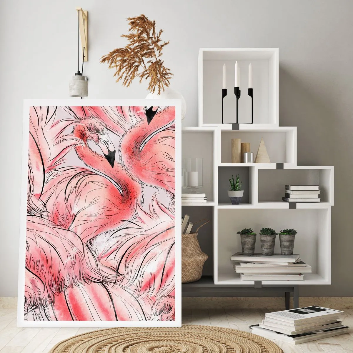 Affiche - Poster - Un motif flamant rose subtil dans des tons de rose - 50x70cm - Oiseau corps de ballet - Décoration murale moderne pour le salon et la chambre ARTTOR