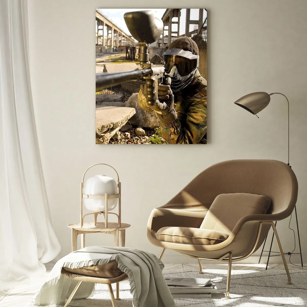 Impression sur verre - Image sur verre - Un joueur de paintball en tenue de camouflage visant un marqueur - 80x120cm - Et vous pouvez devenir un héros - Décoration murale moderne pour le salon et la chambre ARTTOR