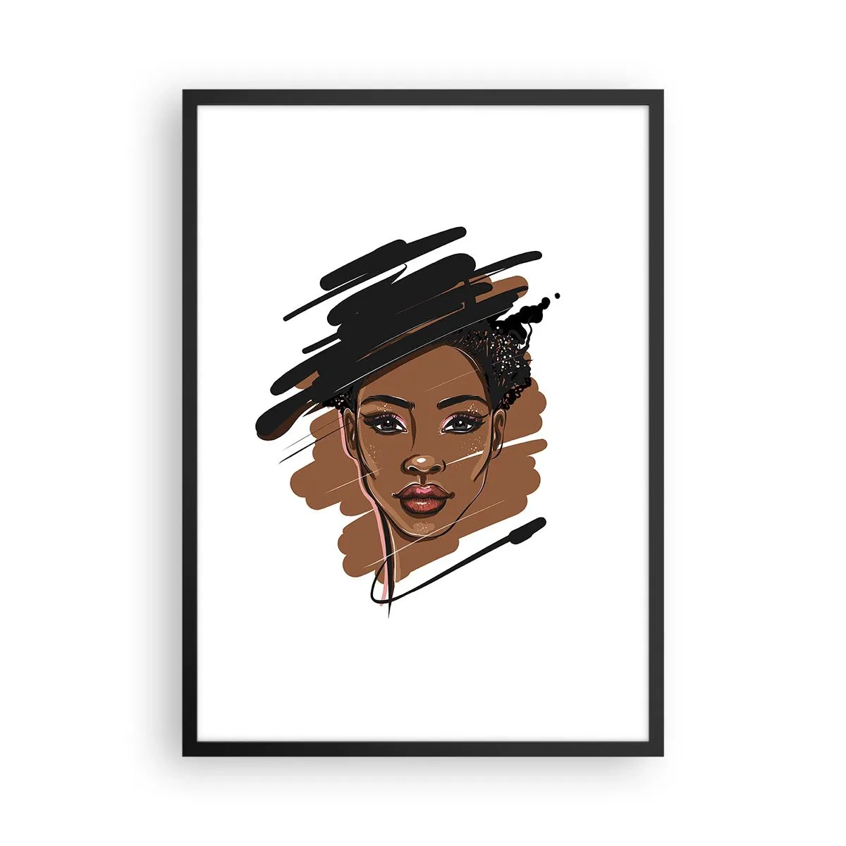 Affiche dans un cadre noir - Poster - Portrait stylisé d'une femme dans les tons marron et noir - 50x70cm - Doux comme le chocolat - Décoration murale moderne pour le salon et la chambre ARTTOR