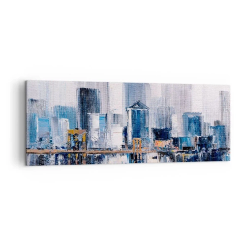 Impression sur toile - Image sur toile - Panorama urbain abstrait avec des nuances de bleu et de jaune - 140x50cm - Impression new-yorkaise - Décoration murale moderne pour le salon et la chambre ARTTOR