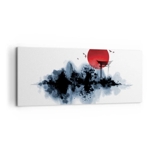 Impression sur toile - Image sur toile - Soleil rouge sur un paysage pittoresque avec torii - 120x50cm - Vue japonnaise - Décoration murale moderne pour le salon et la chambre ARTTOR