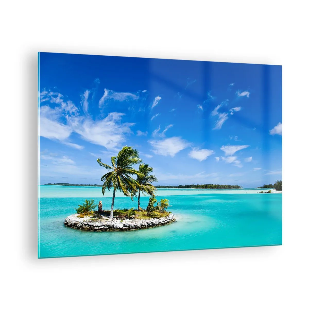 Impression sur verre - Image sur verre - Une île tropicale sur fond d'océan turquoise - 70x50cm - Paradis sur Terre - Décoration murale moderne pour le salon et la chambre ARTTOR