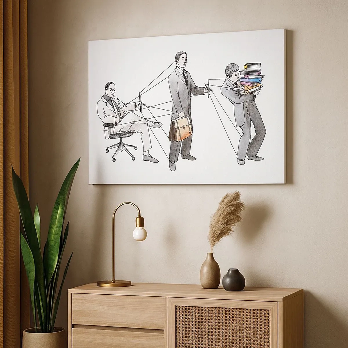 Impression sur toile - Image sur toile - Une illustration montrant des personnes contrôlées comme des marionnettes. - 70x50cm - Chacun a son maître - Décoration murale moderne pour le salon et la chambre ARTTOR