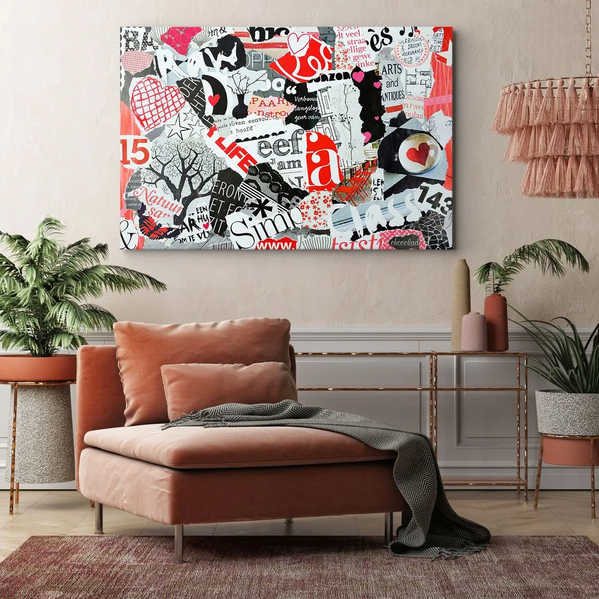 Impression sur toile - Image sur toile - Un collage coloré avec des inscriptions, des cœurs et des graphiques. - 120x80cm - Collage hipster - Décoration murale moderne pour le salon et la chambre ARTTOR