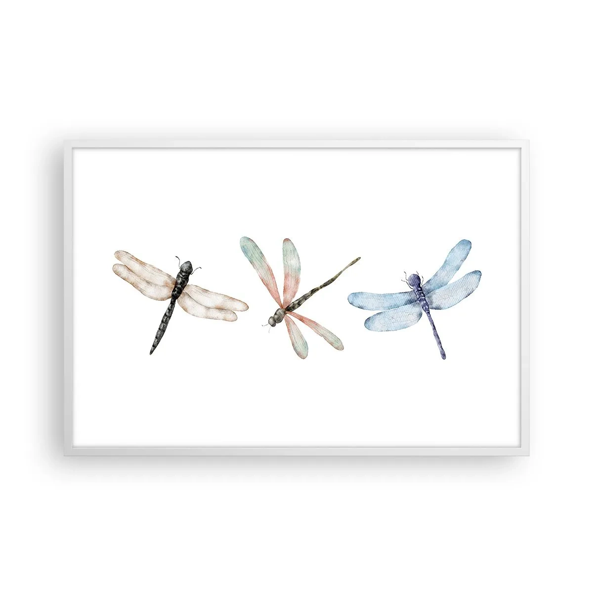 Affiche dans un cadre blanc - Poster - Libellules en apesanteur - 91x61 cm