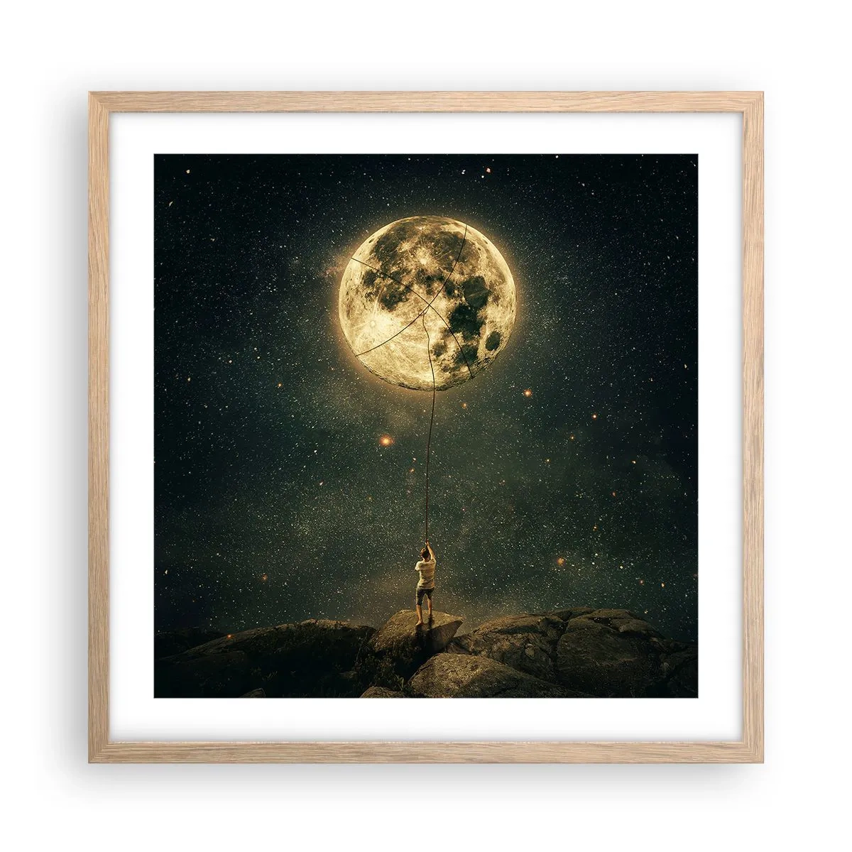 Affiche dans un chêne clair - Poster - Celui qui a volé la lune - 50x50 cm